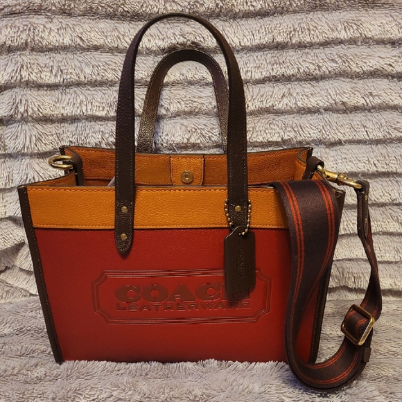 Coach Field Signature Colorblock Pebble Leather Tote Bag - Picture 5 of 9